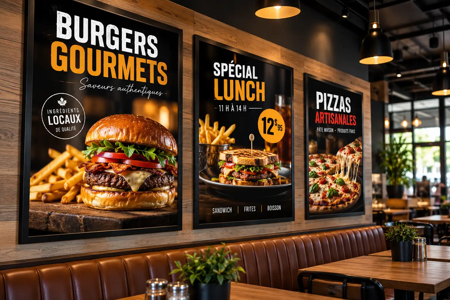 Affiches de menus dans un bistro