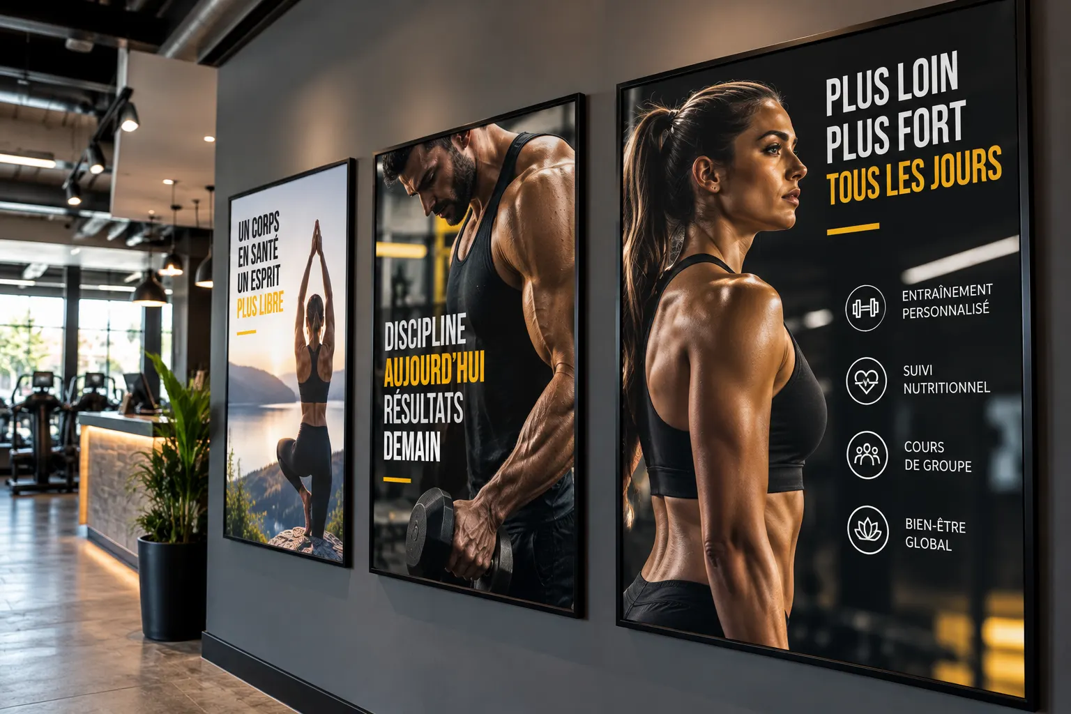 Affiches de motivation dans un centre sportif