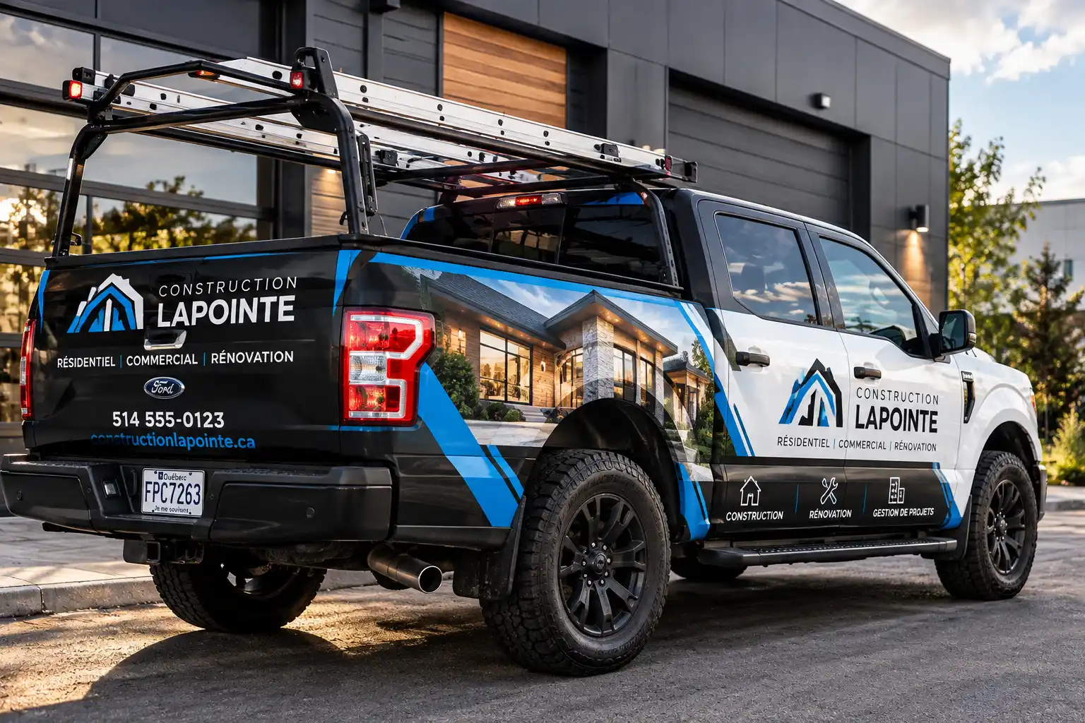 Camionnette habillée d'une entreprise de construction