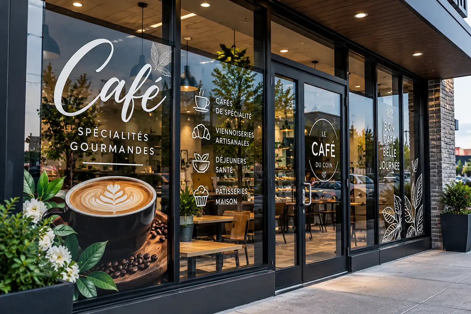 Lettrage de vitrines d'un café