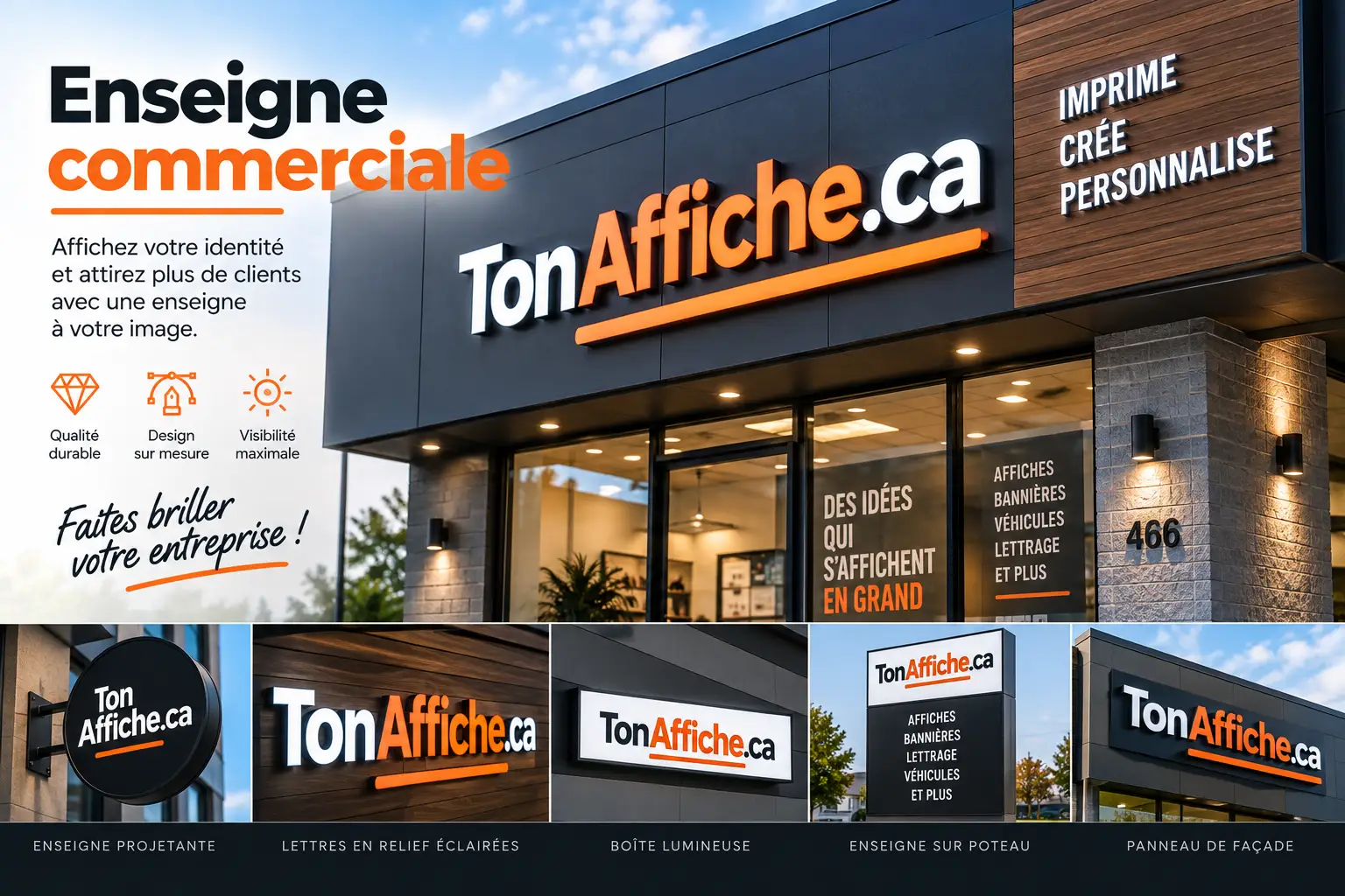 Enseigne commerciale lumineuse Ton Affiche sur la façade d'un immeuble