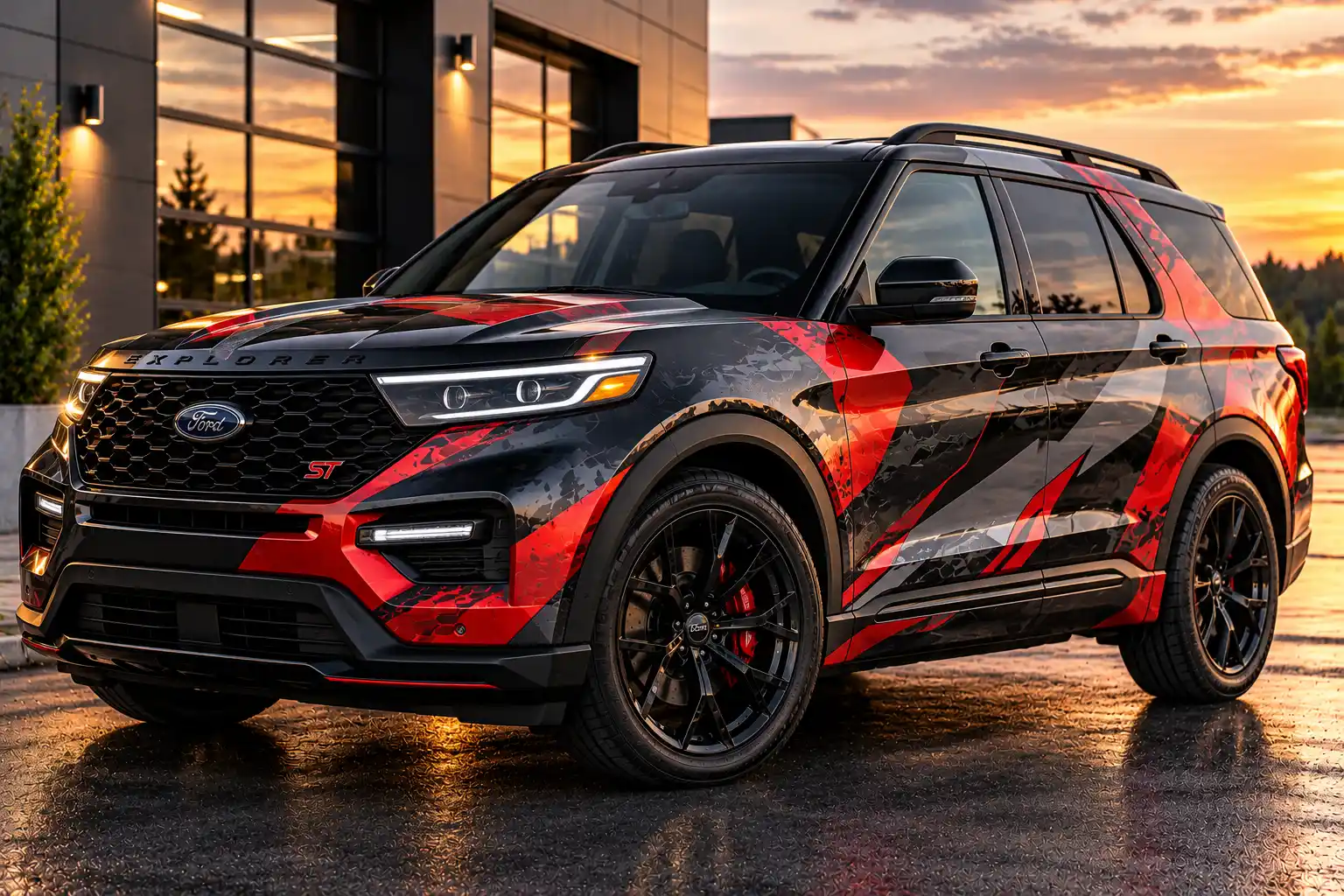 VUS au wrap rouge et noir
