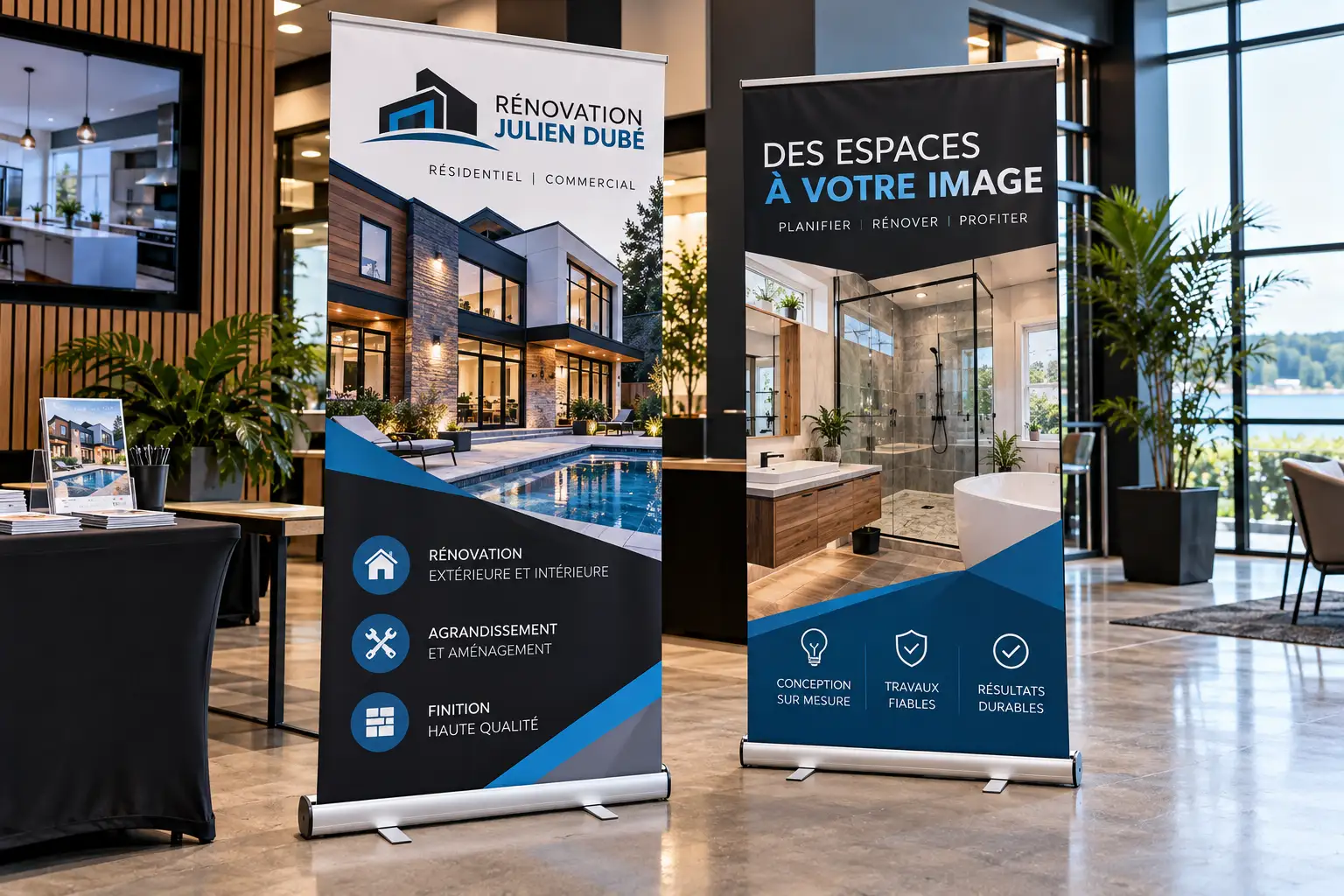 Roll-up d'une entreprise de rénovation dans un salon