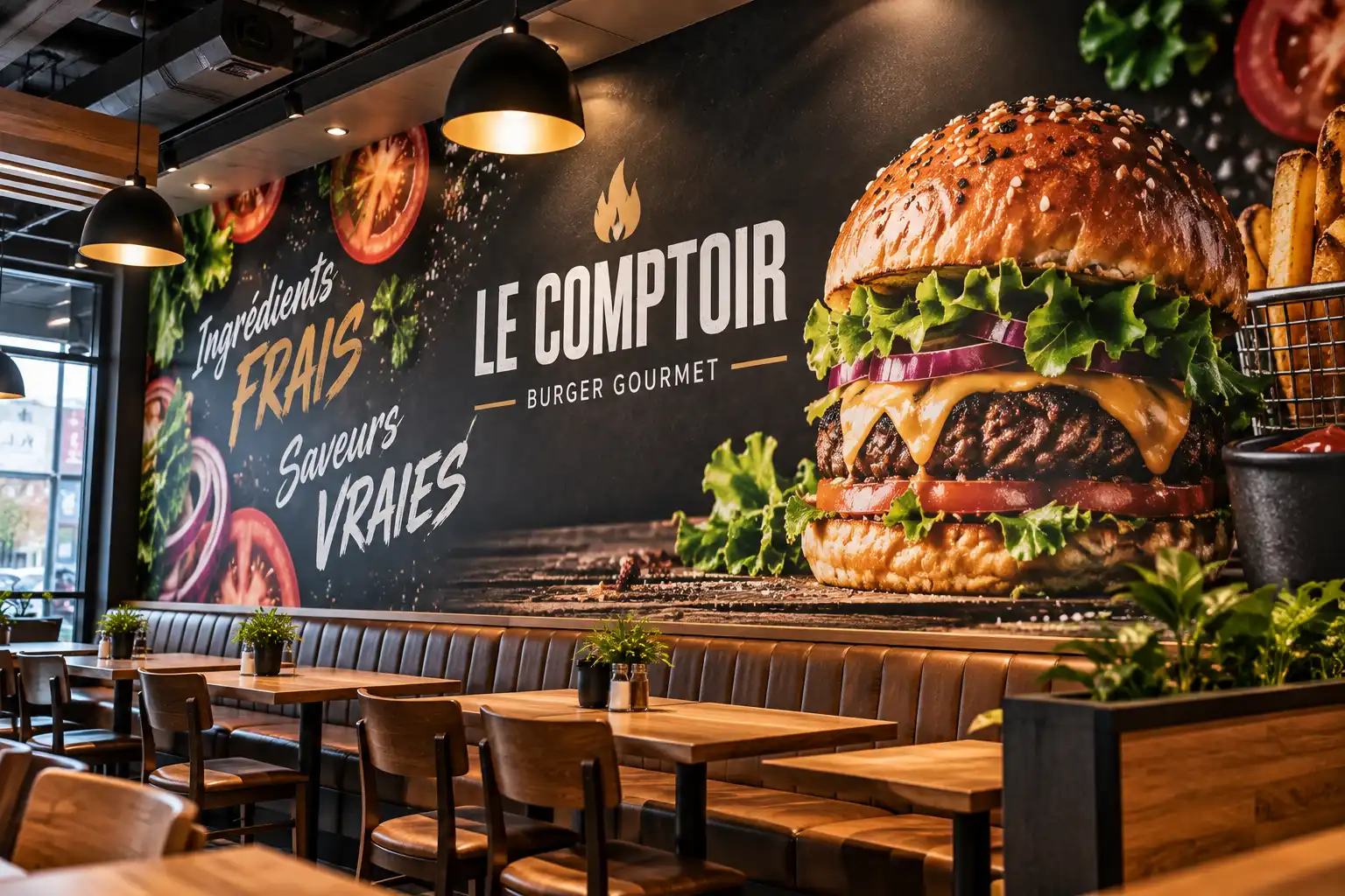 Murale d'un restaurant de burgers