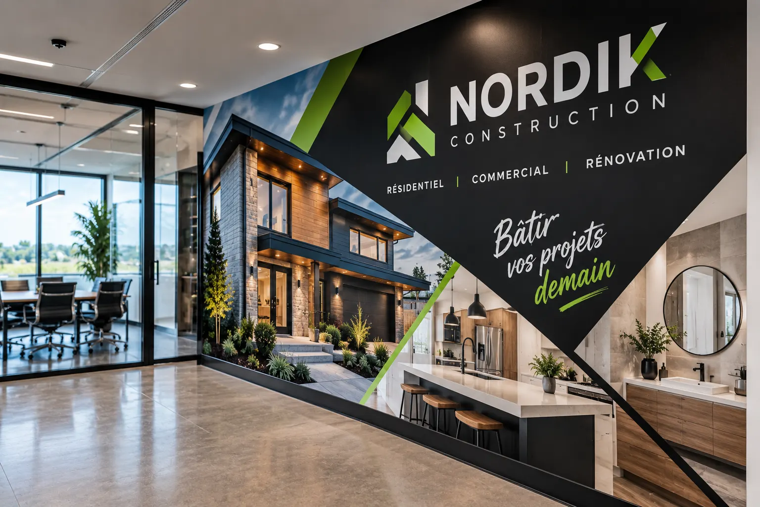 Murale corporative en vinyle d'une entreprise de construction
