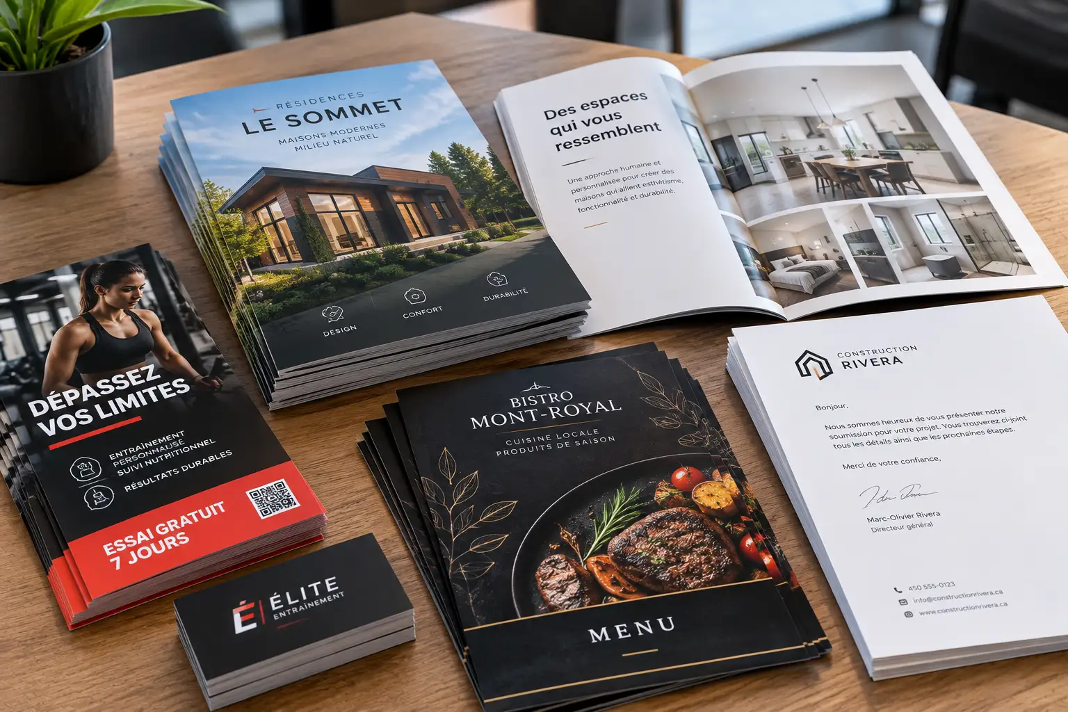 Brochures, menus et papeterie imprimés en numérique