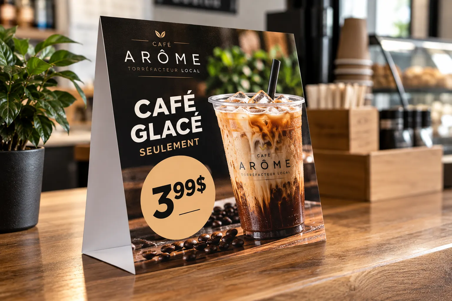 Carton de table promotionnel pour un café glacé