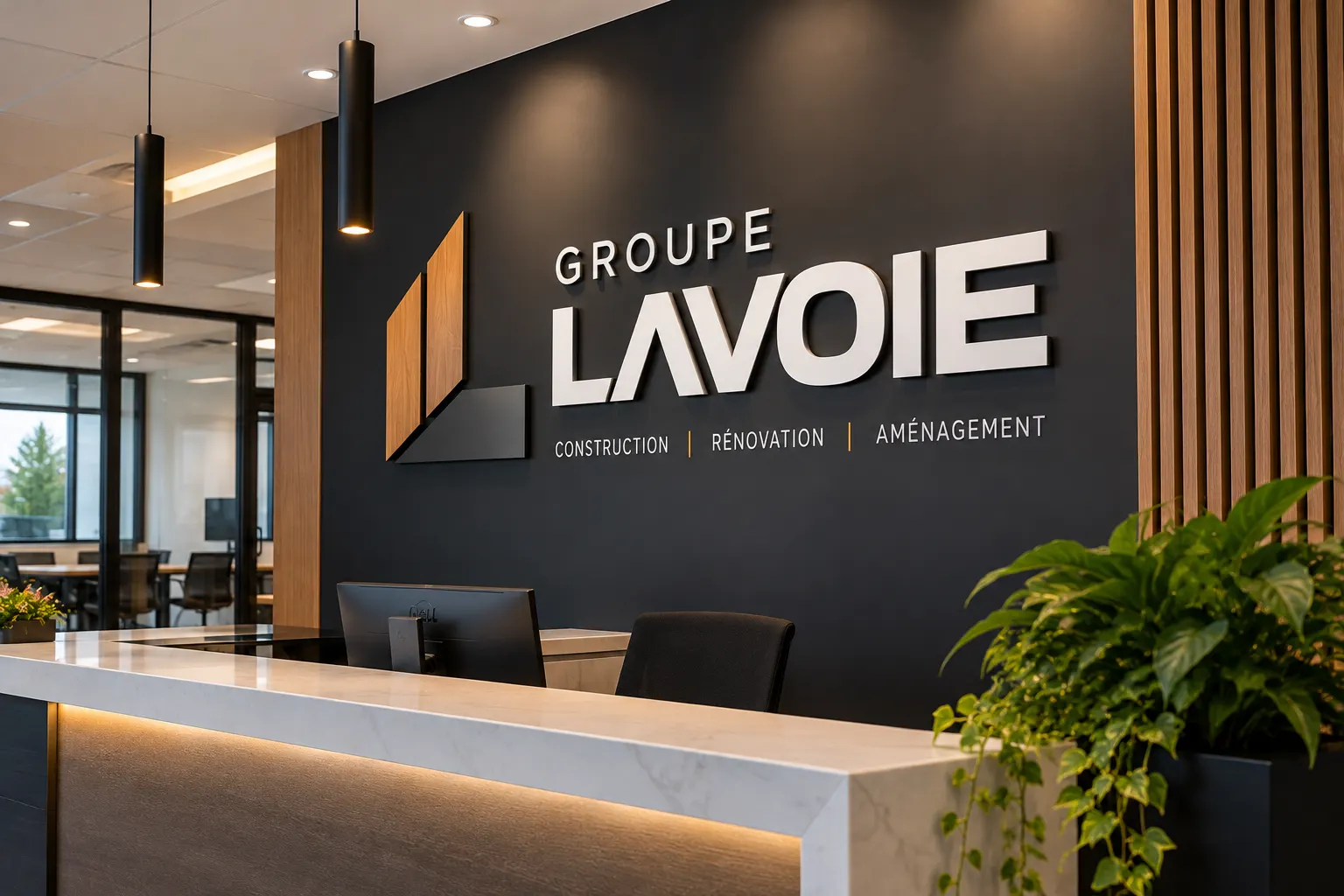 Enseigne en relief à l'accueil d'un bureau