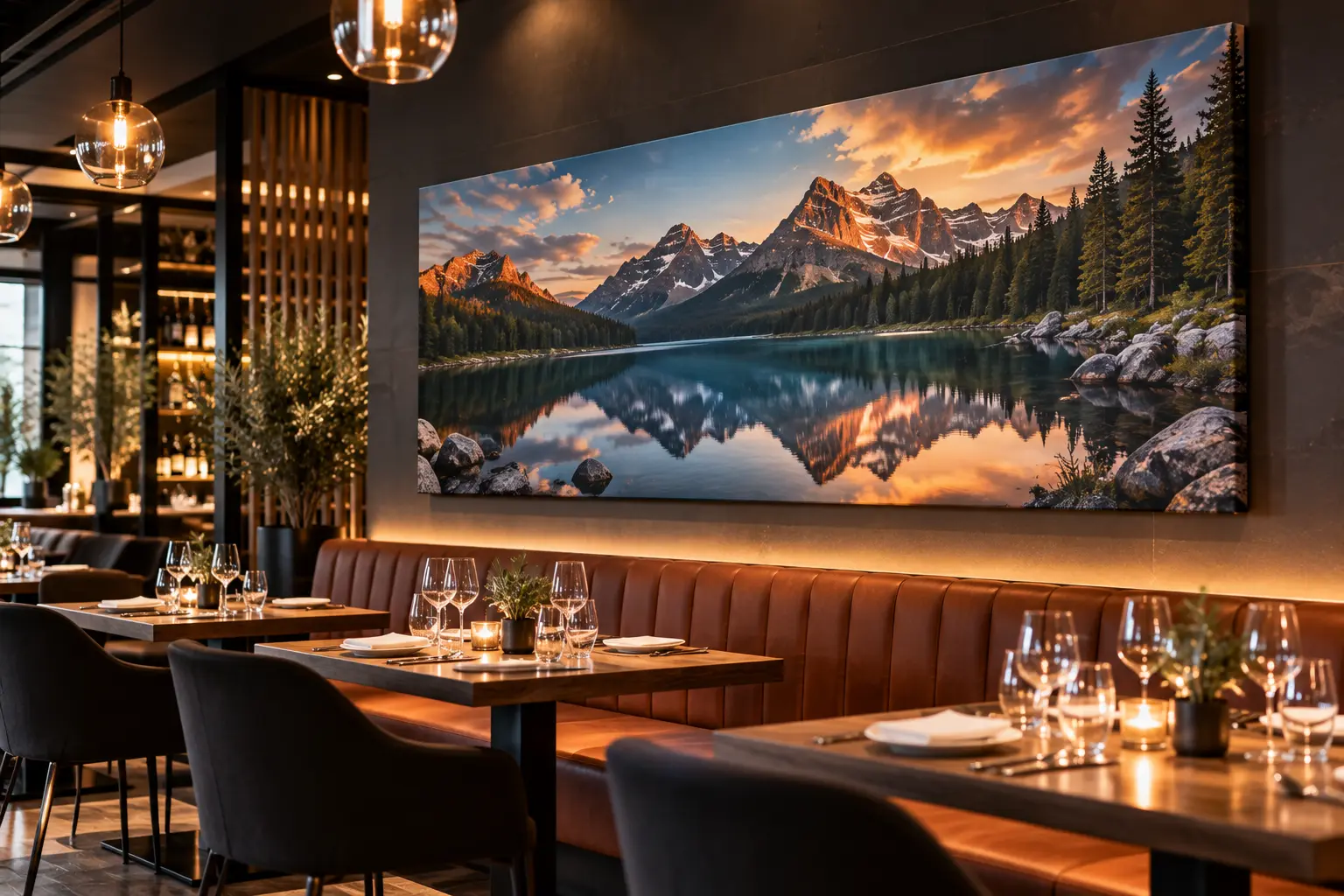 Toile imprimée de montagnes dans un restaurant