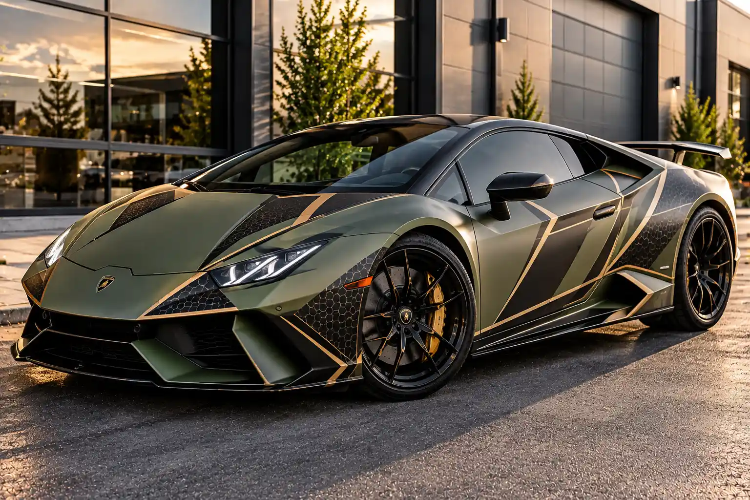 Voiture sport au wrap vert mat géométrique