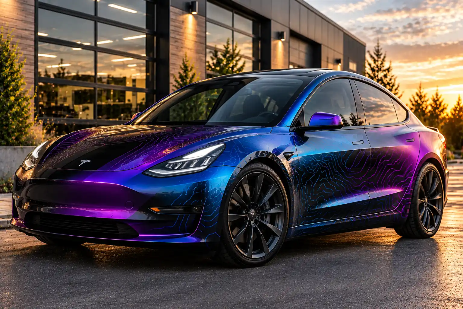 Berline au wrap iridescent bleu et violet