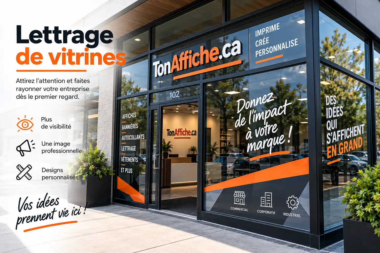 Lettrage de vitrines — Ton Affiche Vitrine de commerce avec lettrage en vinyle et logo Ton Affiche